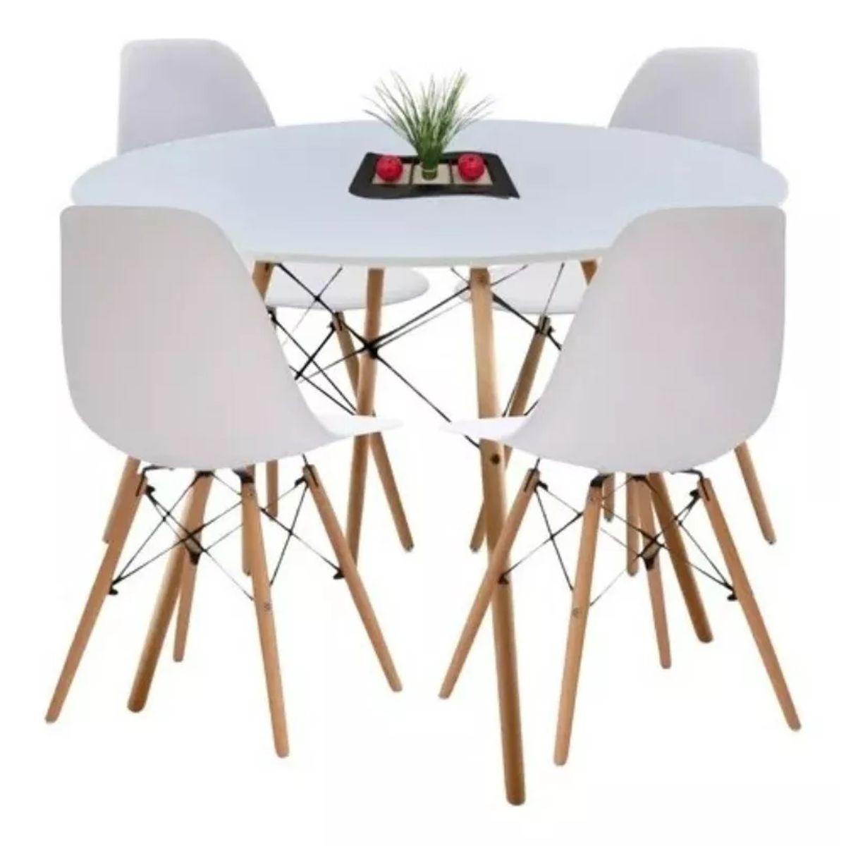 ANYHOGAR - Juego Comedor 4 Sillas +Mesa Redonda 80cm Blanco