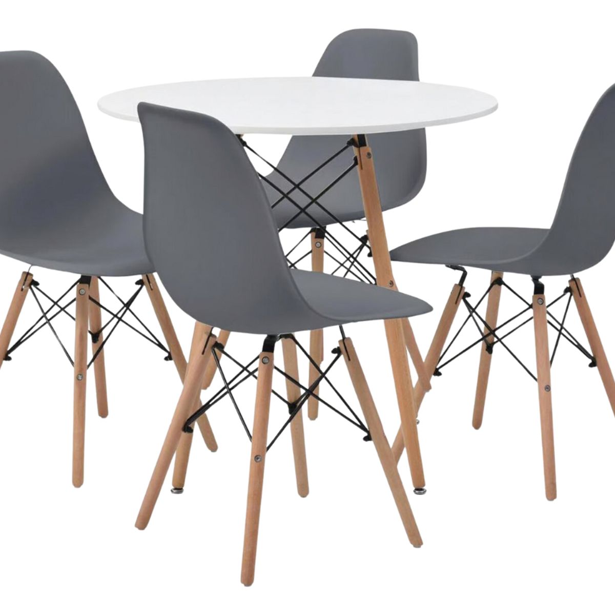 ANYHOGAR - Juego Comedor 4 Sillas + Mesa Redonda 80cm Gris