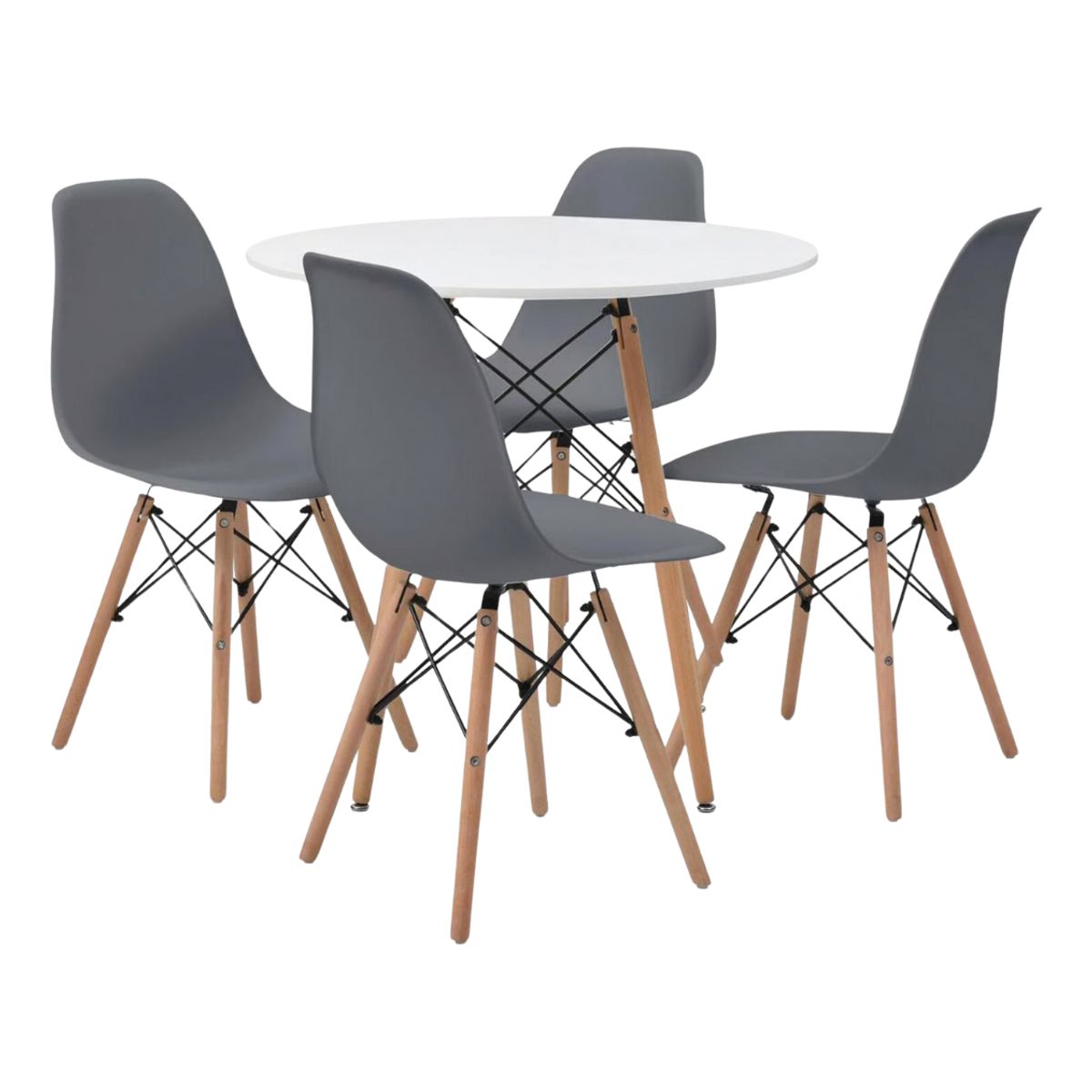 ANYHOGAR - Juego Comedor 4 Sillas + Mesa Redonda 80cm Gris