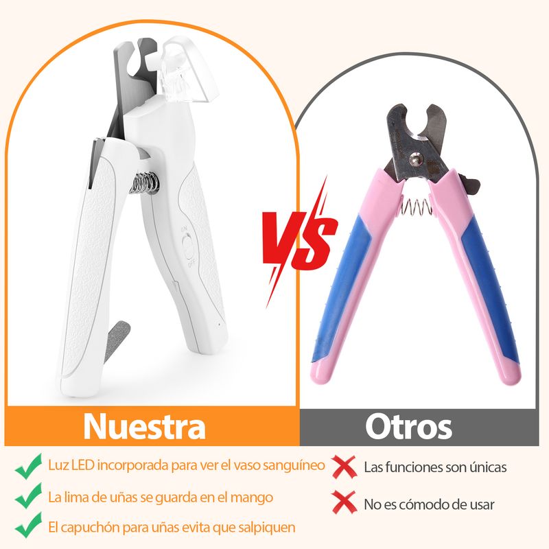 GENERICO - Profesional Corta Uñas Con Luz Led Y Lima Para Perros Gatos