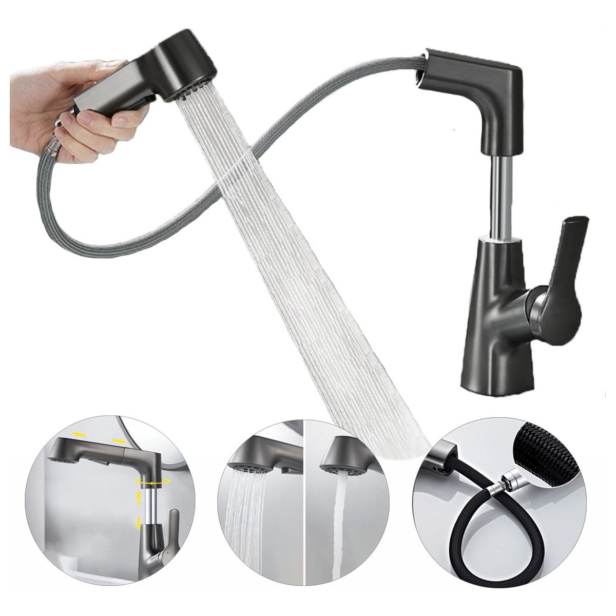 EVERSO - Grifo de fregadero de baño con spray extraíble de una sola barra