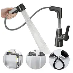 EVERSO - Grifo de fregadero de baño con spray extraíble de una sola barra