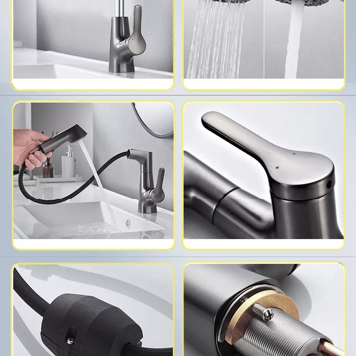 EVERSO - Grifo de fregadero de baño con spray extraíble de una sola barra