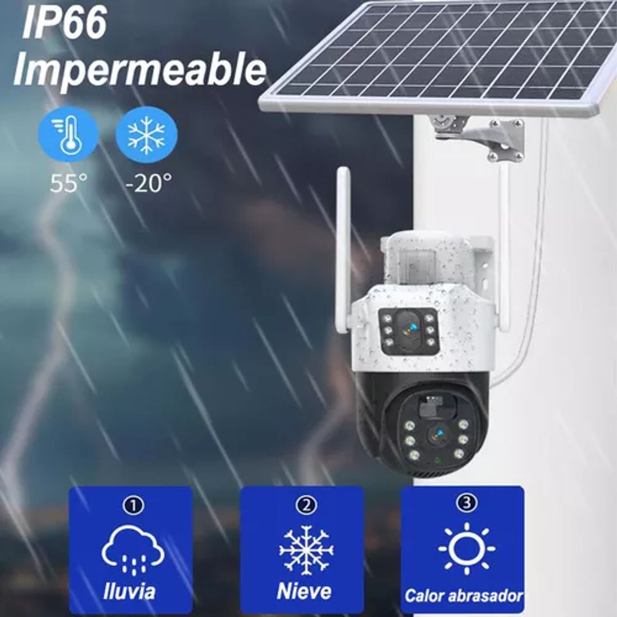 BITART - Cámara Solar 360° Exterior Wifi Inalámbrica Doble Lente 4mp