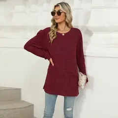 TIOZONEY - Cuello redondo de mujer y manga larga