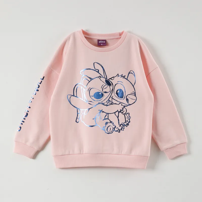 DISNEY - Polerón Disney Stitch y Angel con Estampado Metálico - Niñas 3-8 Años