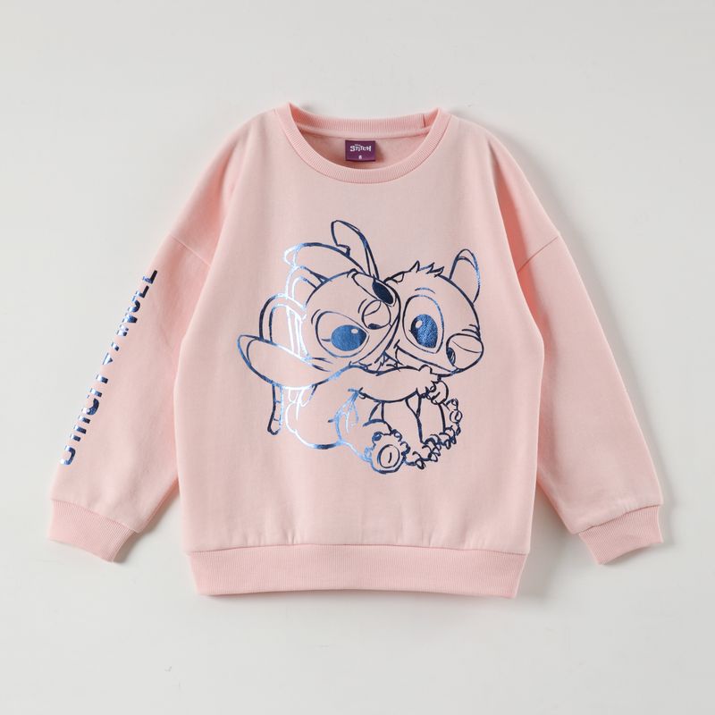 DISNEY - Polerón Disney Stitch y Angel con Estampado Metálico - Niñas 3-8 Años