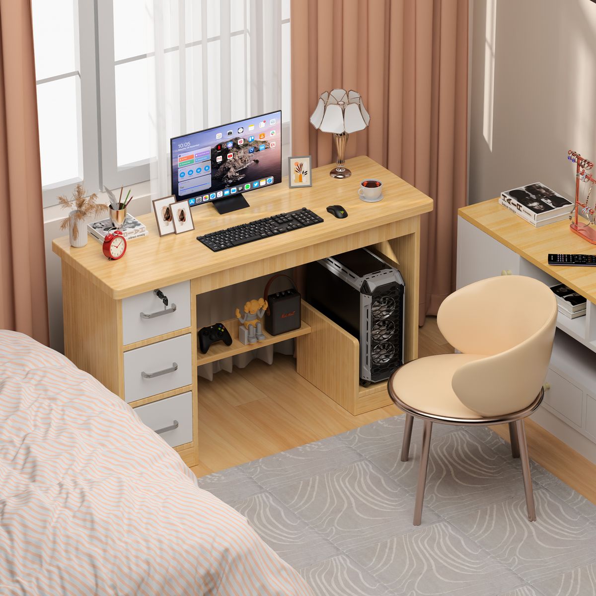 AIZO - Escritorio Moderno Adecuado Con Cajoneras  Estanteria Pequeños 120 x 48 x 73cm  Cajón Gabinete Oficina