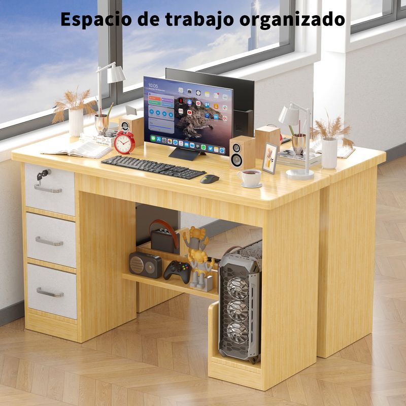 AIZO - Escritorio PC120 x 48 x 73 cm con 3 Cajones  CPU+Libros  MULTIFUNCIONAL