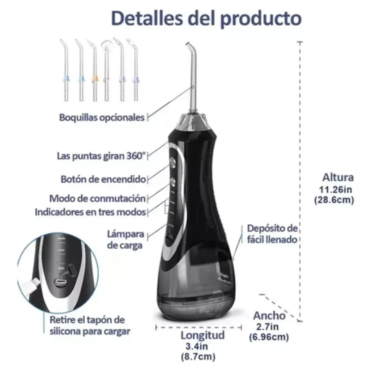 EVERSO - Enjuague bucal de hilo dental de agua portátil y recargable