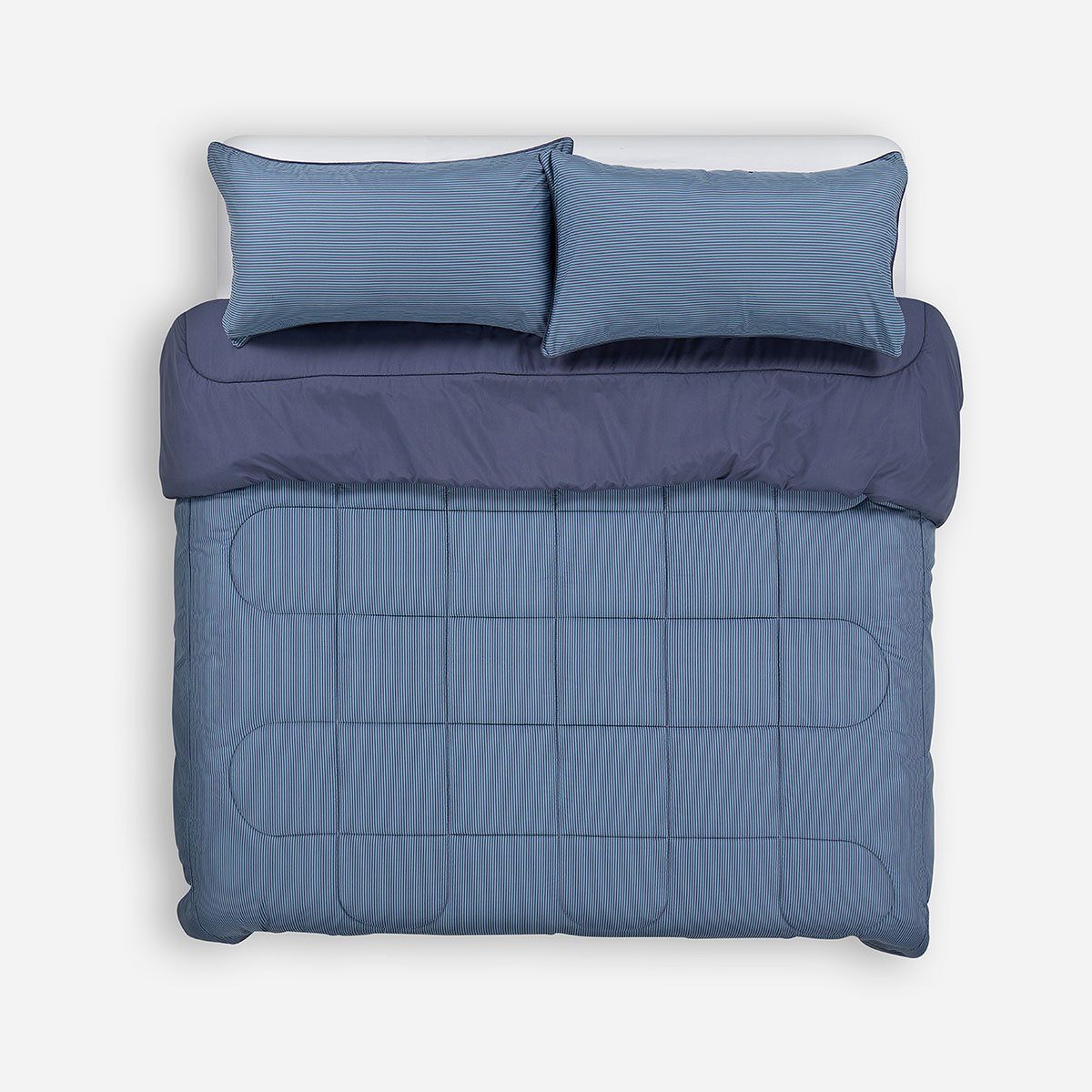 ROSEN - Plumón Bicolor Lines Reversible Denim King