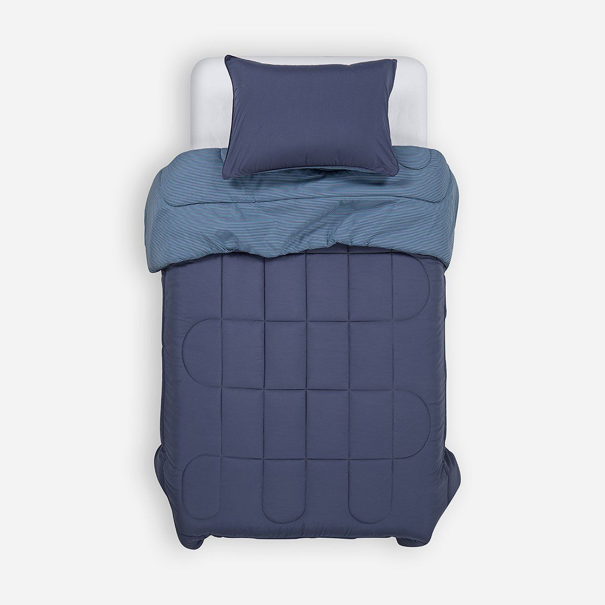 ROSEN - Plumón Bicolor Lines Reversible 1,5 Plazas Denim