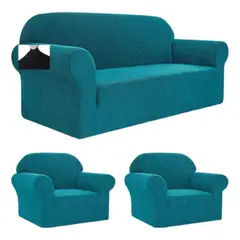GENERICO - Funda Protectora Texturizada para Sofá Turquesa 3+1+1