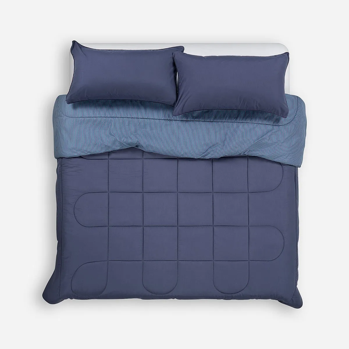 ROSEN - Plumón Bicolor Lines Reversible Denim 2 Plazas