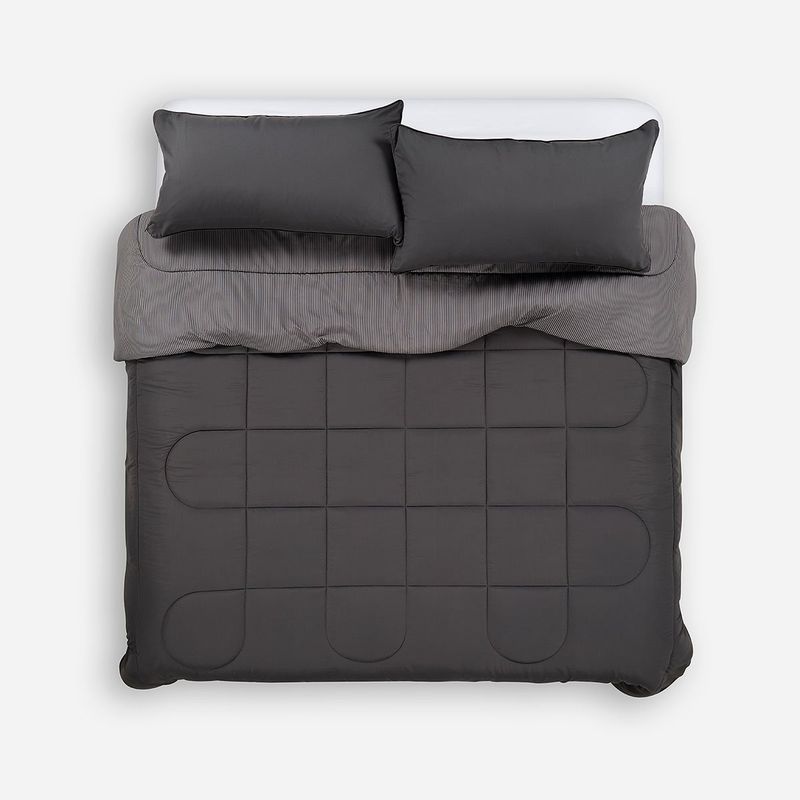 ROSEN - Plumón Bicolor Lines Reversible Charcoal 2 Plazas