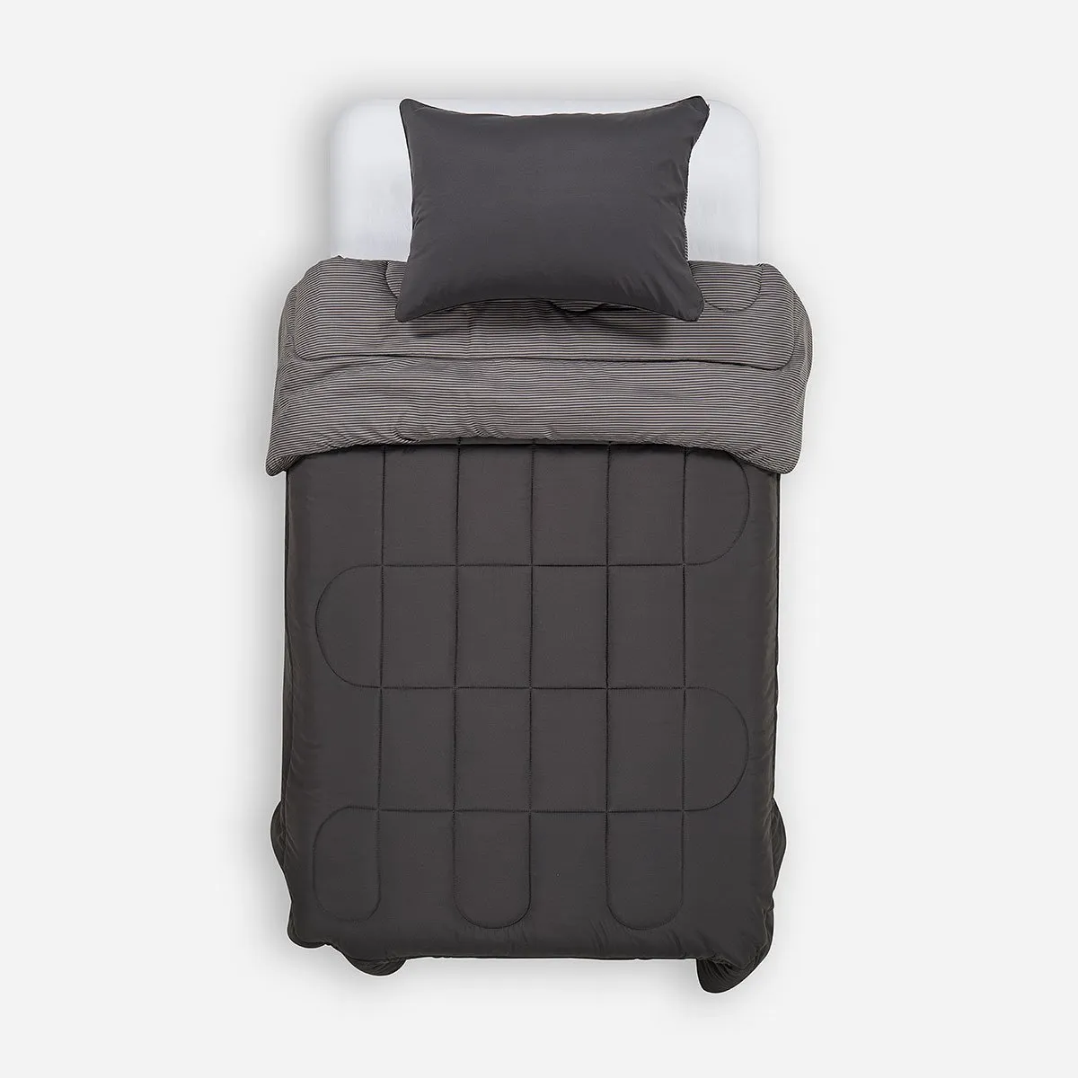 ROSEN - Plumón Bicolor Lines Reversible Charcoal 1,5 Plazas