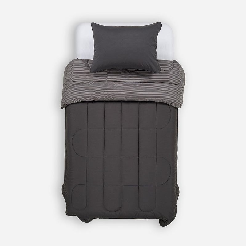 ROSEN - Plumón Bicolor Lines Reversible Charcoal 1,5 Plazas