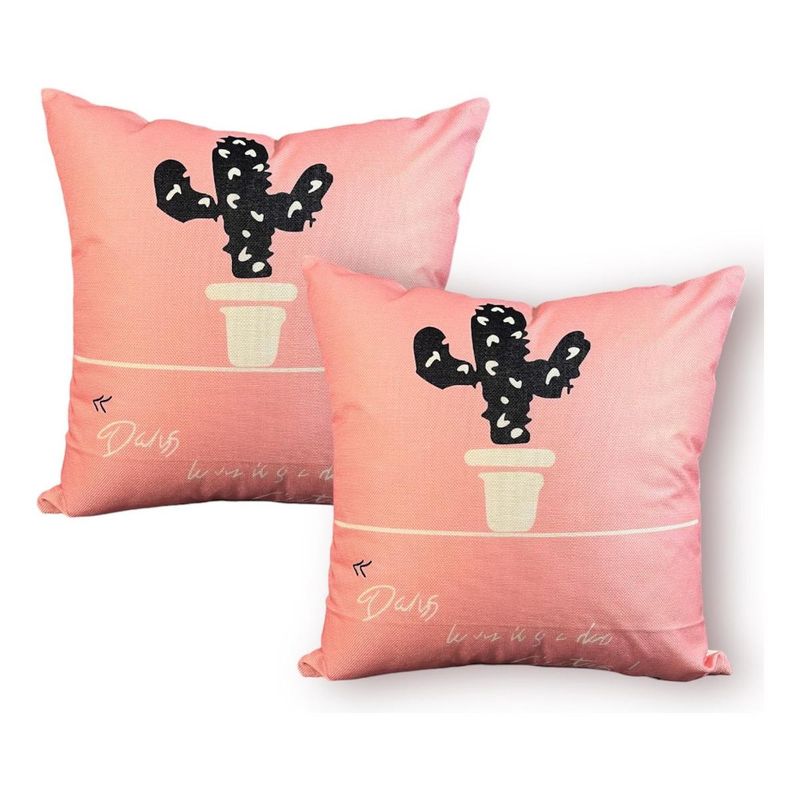 GENERICO - Dúo de Fundas de Cojín Cuadradas con Diseño de Cactus Rosado