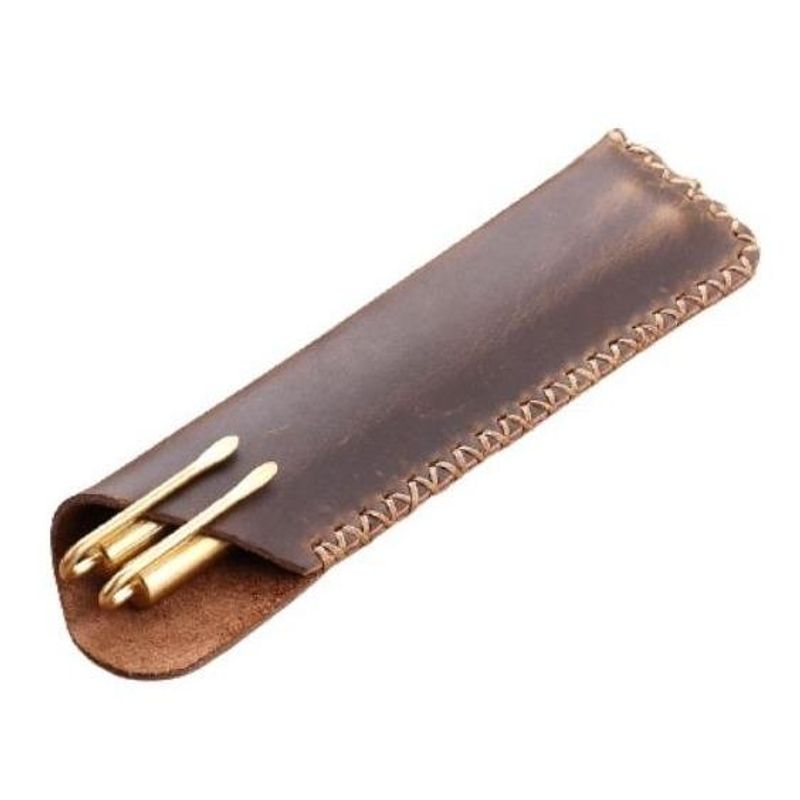 GENERICO - Porta Lápices Elegante Artesanal de Cuero Genuino Marrón
