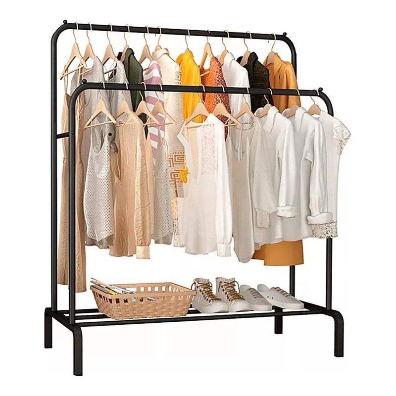 GENERICO - Perchero Doble Metálico Negro para Organizar Ropa en Hogar