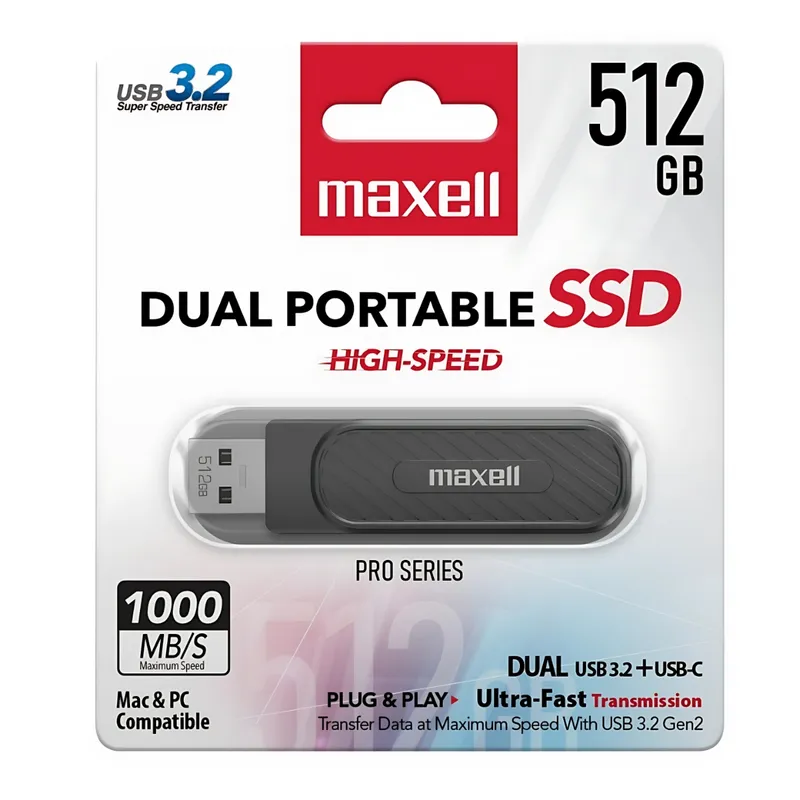 MAXELL - Disco SSD Externo Maxell 512GB 3.2 Dual USB-C 1000MB/s