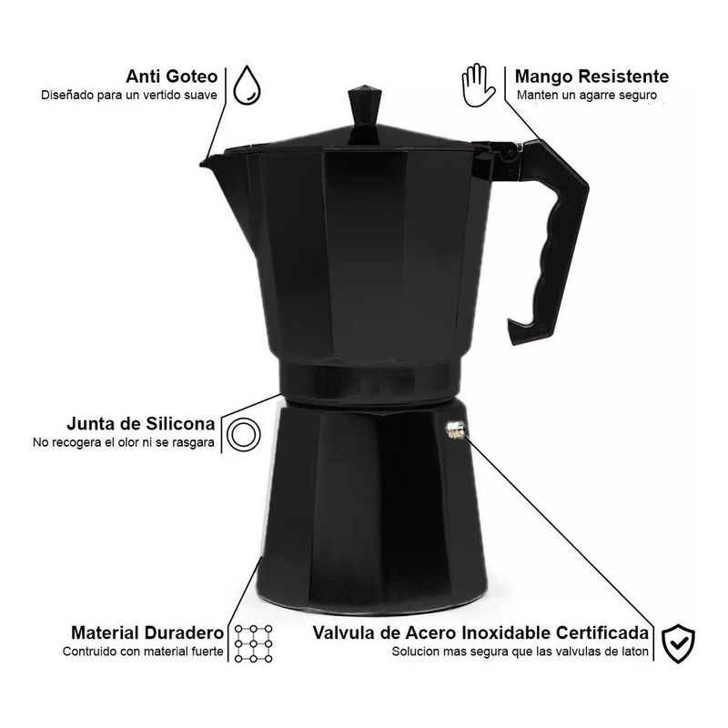 GENERICO - Cafetera Italiana Portátil de Acero Inoxidable para 6 Tazas