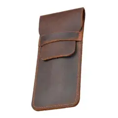 GENERICO - Portalápices Elegante de Cuero Marrón con Estilo Retro