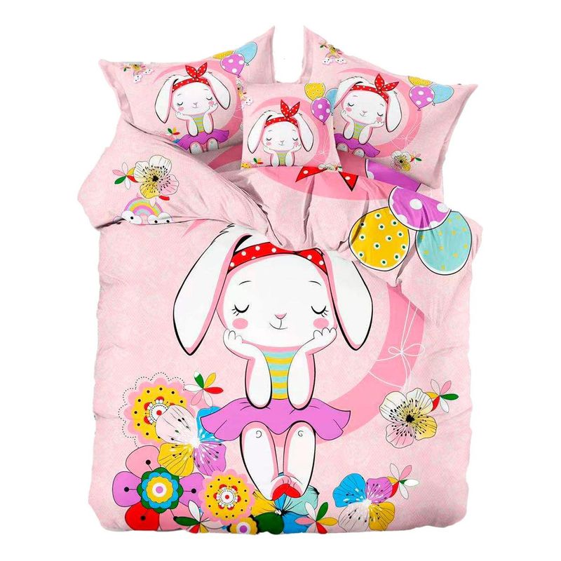 GENERICO - Cubrecama Infantil Quilt Conejitos 1.5 Plazas con Funda