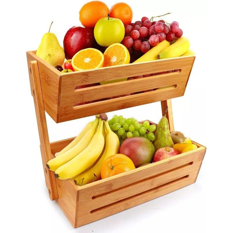 GENERICO - Cesta de Bambú de 2 Niveles para Frutas y Verduras