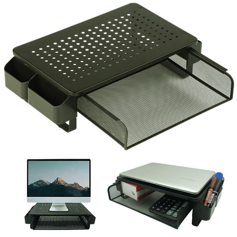 GENERICO - Soporte Monitor Pc Notebook Metalico Cajon Organizador