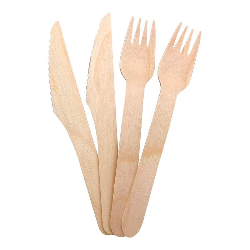 GENERICO - Cubiertos Ecológicos de Madera Desechables, 200 Piezas