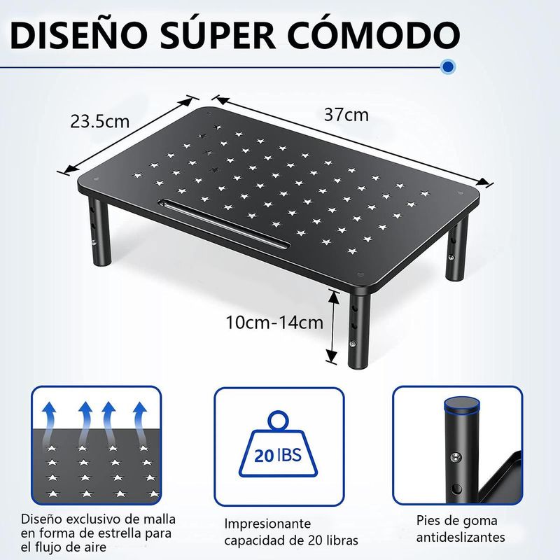 GENERICO - Elevador de Monitor Ajustable con Ventilación Ergonomía 3 Alturas