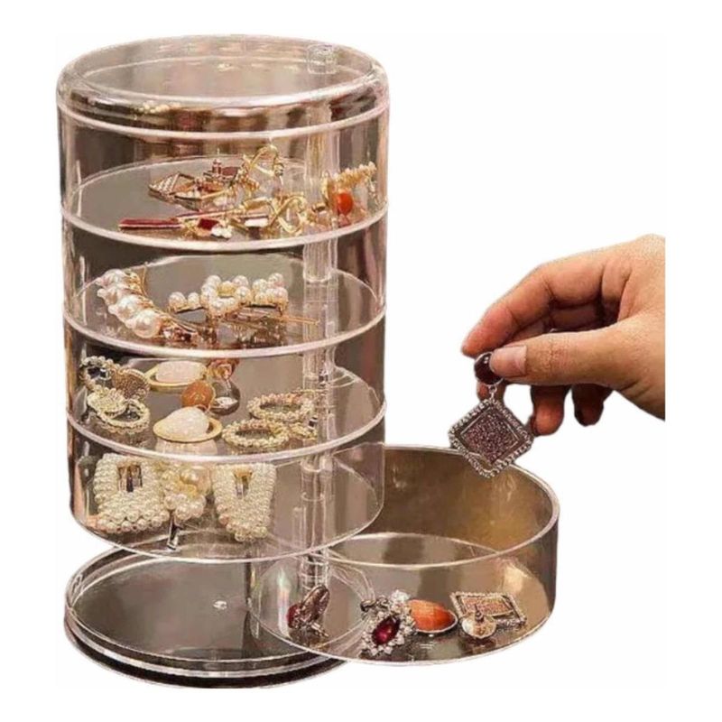 GENERICO - Caja Organizadora Giratoria de Joyas 5 Niveles Transparente