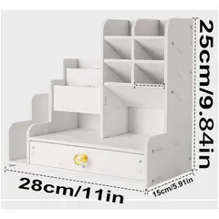 GENERICO - Organizador de Madera para Escritorio con Cajón Blanco
