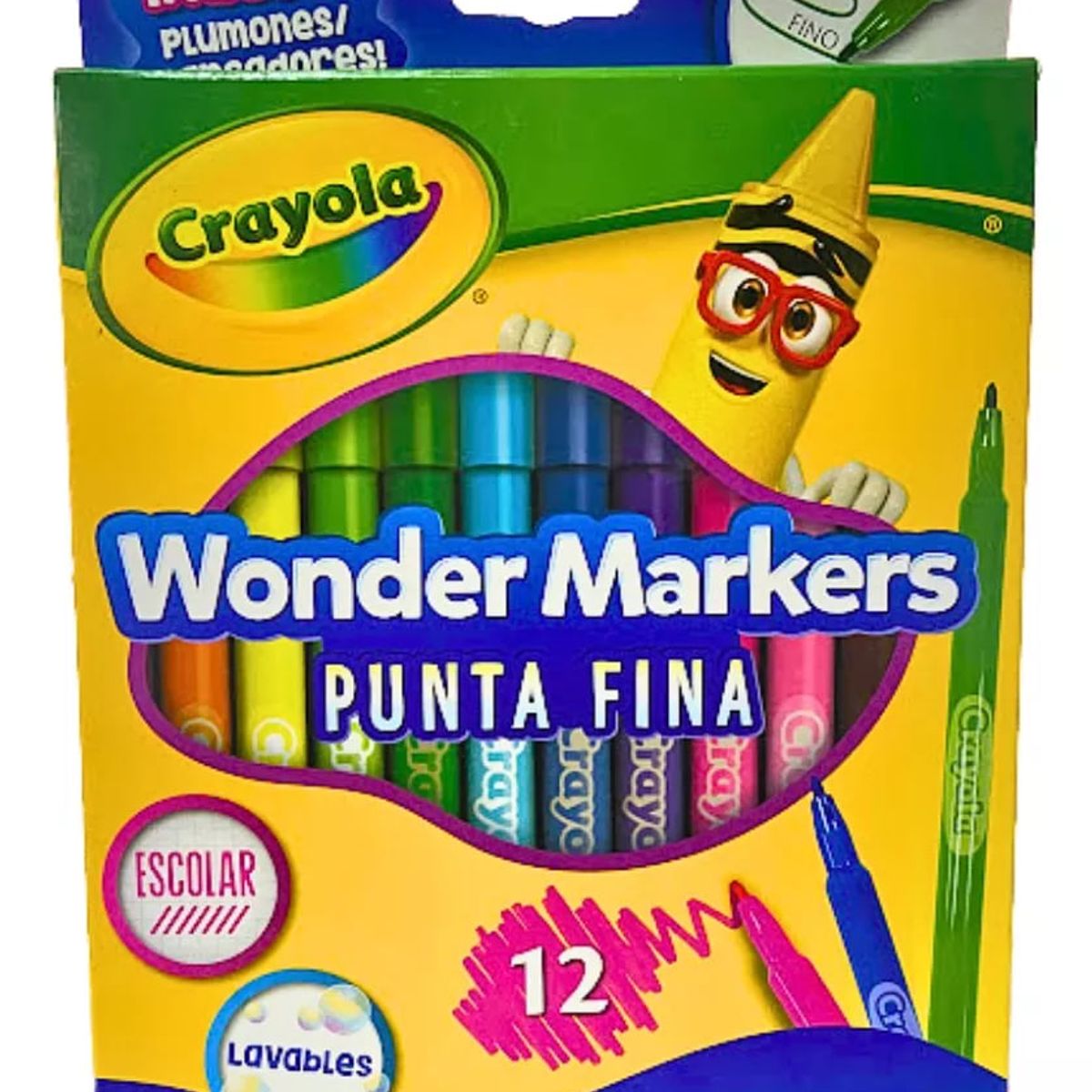 CRAYOLA - Plumones Lavables Punta Fina 12 Piezas
