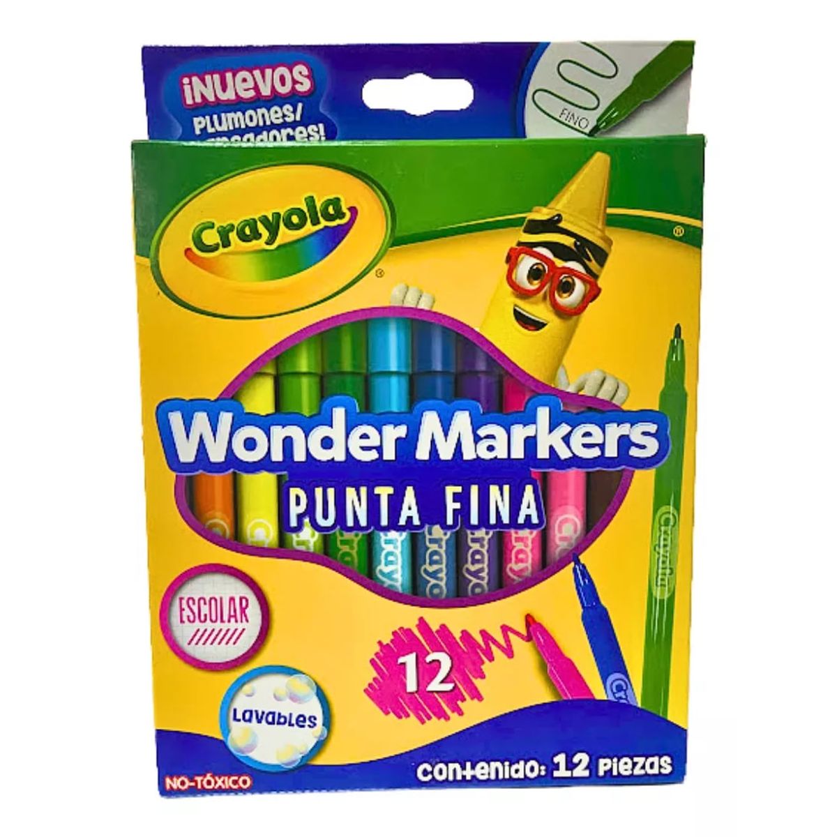 CRAYOLA - Plumones Lavables Punta Fina 12 Piezas