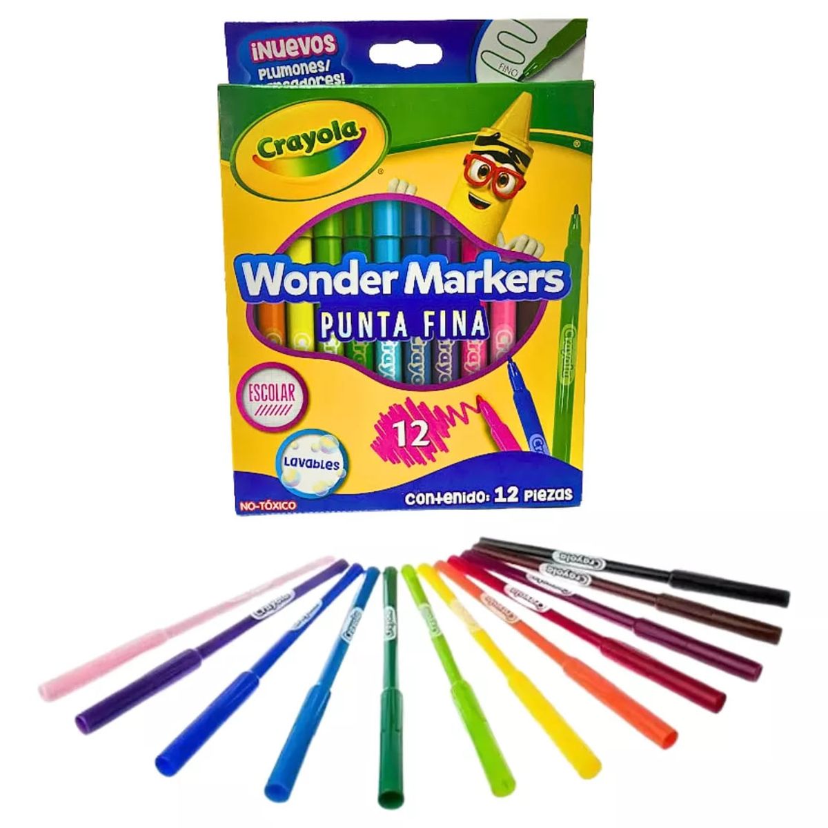 CRAYOLA - Plumones Lavables Punta Fina 12 Piezas