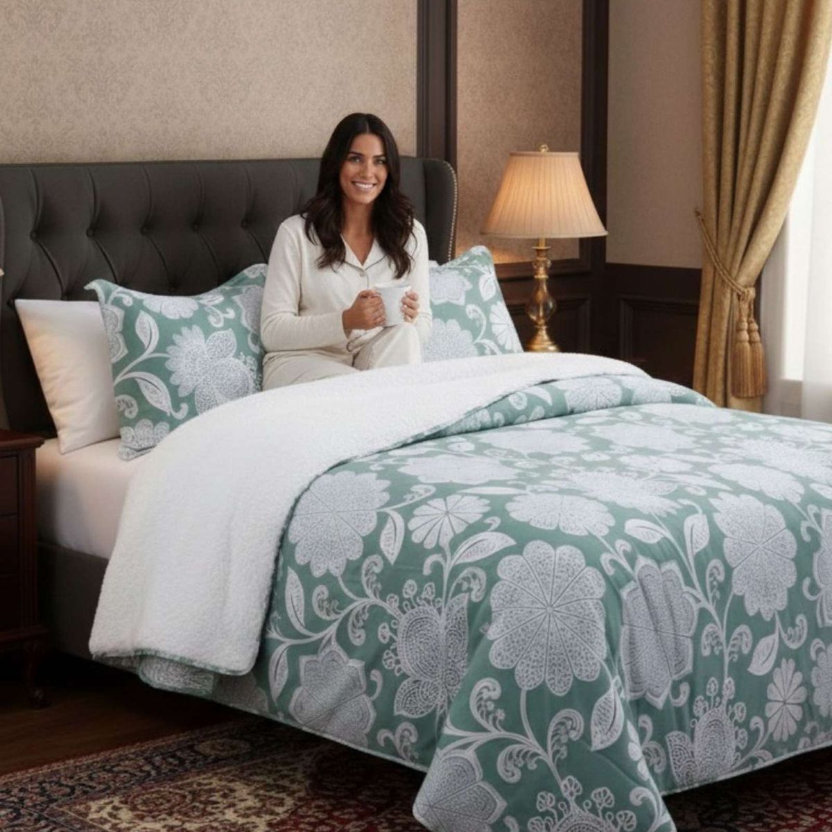 GENERICO - CUBRECAMA QUILT CON SHERPA 2 PLAZA 230 CM X 250 CM