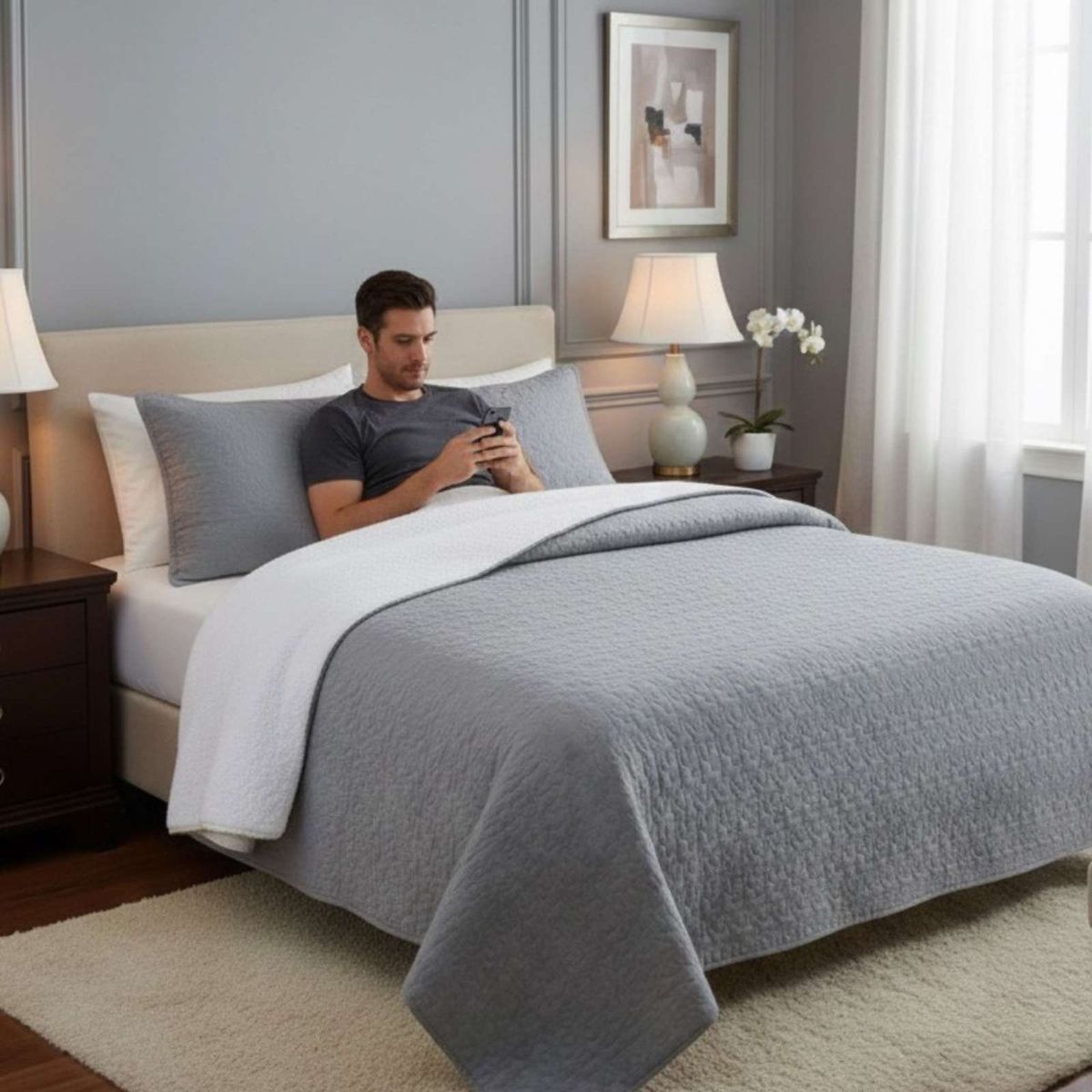 GENERICO - CUBRECAMA QUILT CON SHERPA 2 PLAZA 230 CM X 250 CM