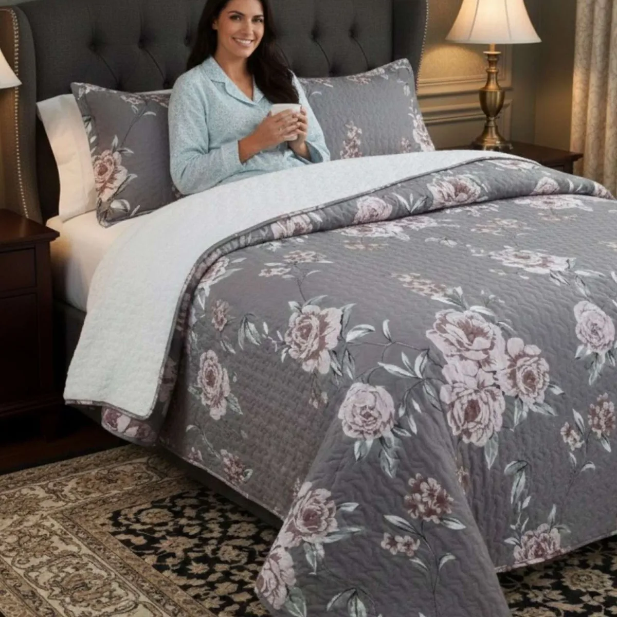 GENERICO - COBERTOR COLCHA QUILT SHERPA KING MEDIDA 250X270 CM