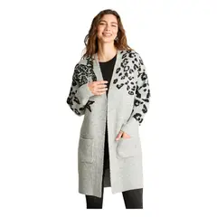 ACUARELA - Tapado Jacquard Estampado Manga Larga Negro