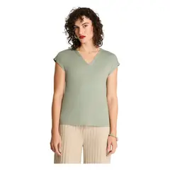 CURVI - Polera Manga Corta Escote V Con Lurex Verde