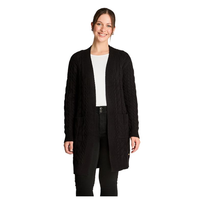 CURVI - Tapado Manga Larga Con Bolsillos Trenzado Negro.