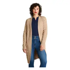 CURVI - Tapado Manga Larga Con Bolsillos Trenzado Camel