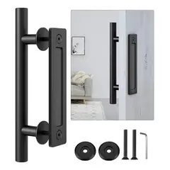 GENERICO - Manilla de Puerta de Granero en Acero Negro 30cm Resistente