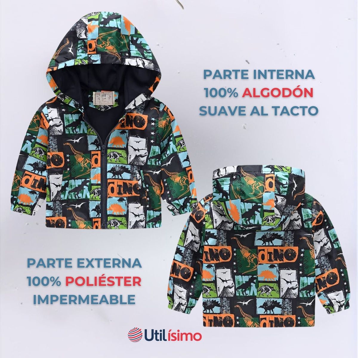 JUMP KIDS - Cortaviento Impermeable Chaqueta Estampado Niño Y Bebé Green Dinosaur