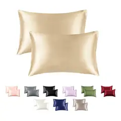 GENERICO - Set de Fundas de Almohada Satinadas 76x50 Color Champagne