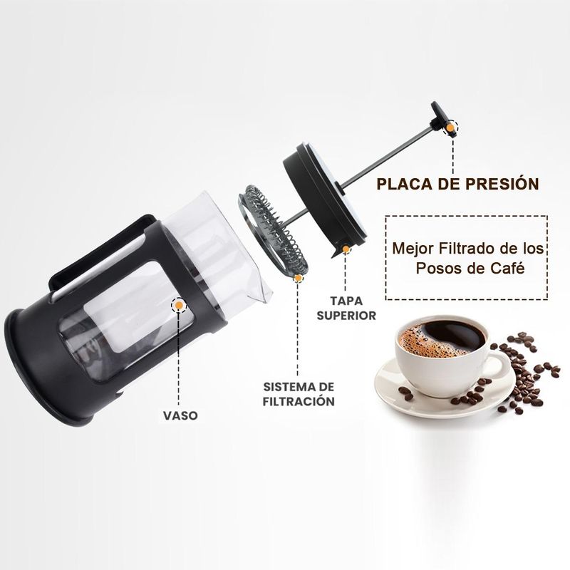 GENERICO - Cafetera Prensa Francesa de Vidrio para Café y Té 1L