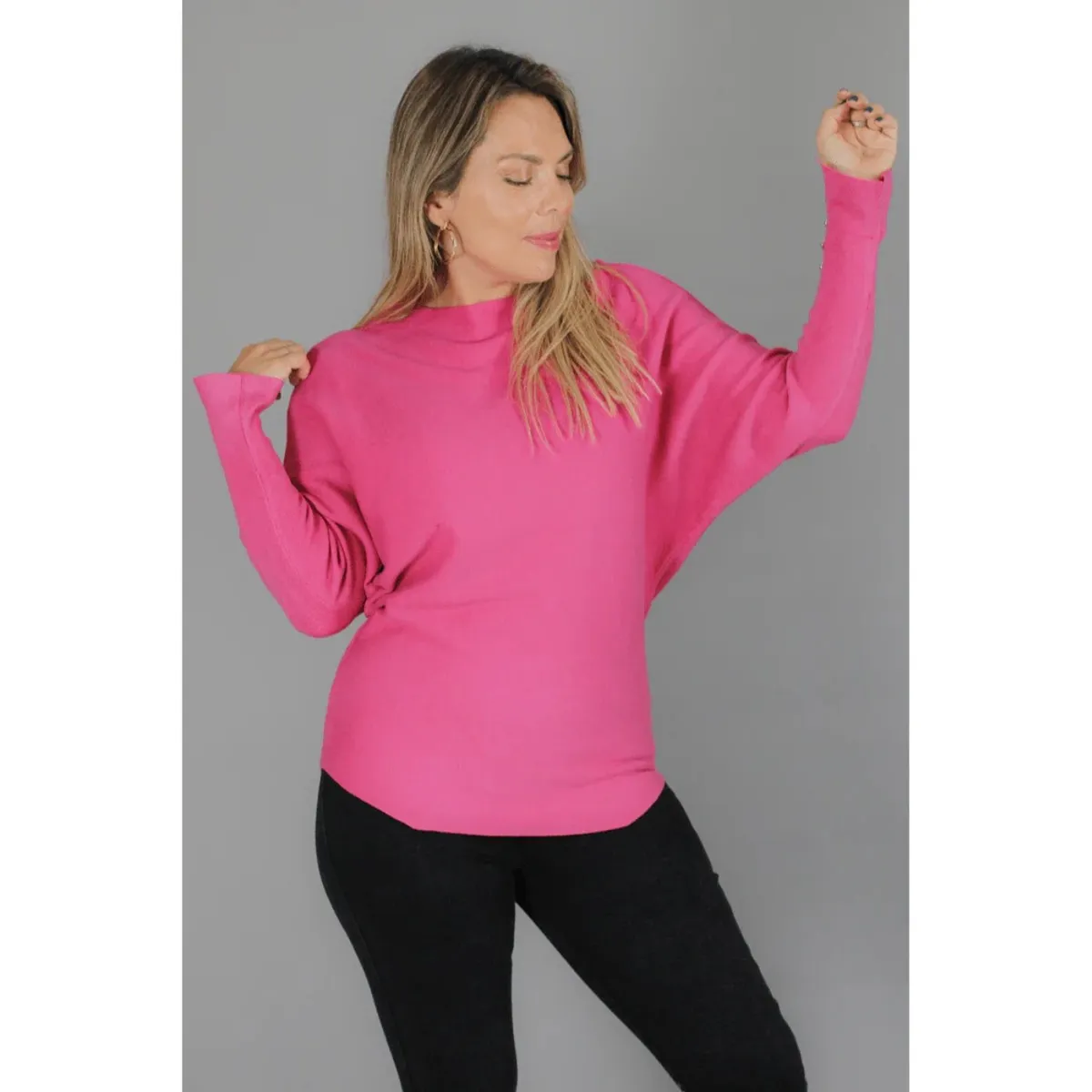 LIKE SHOP - Sweater Mujer Manga Larga Murciélago Tejido Botones 6020