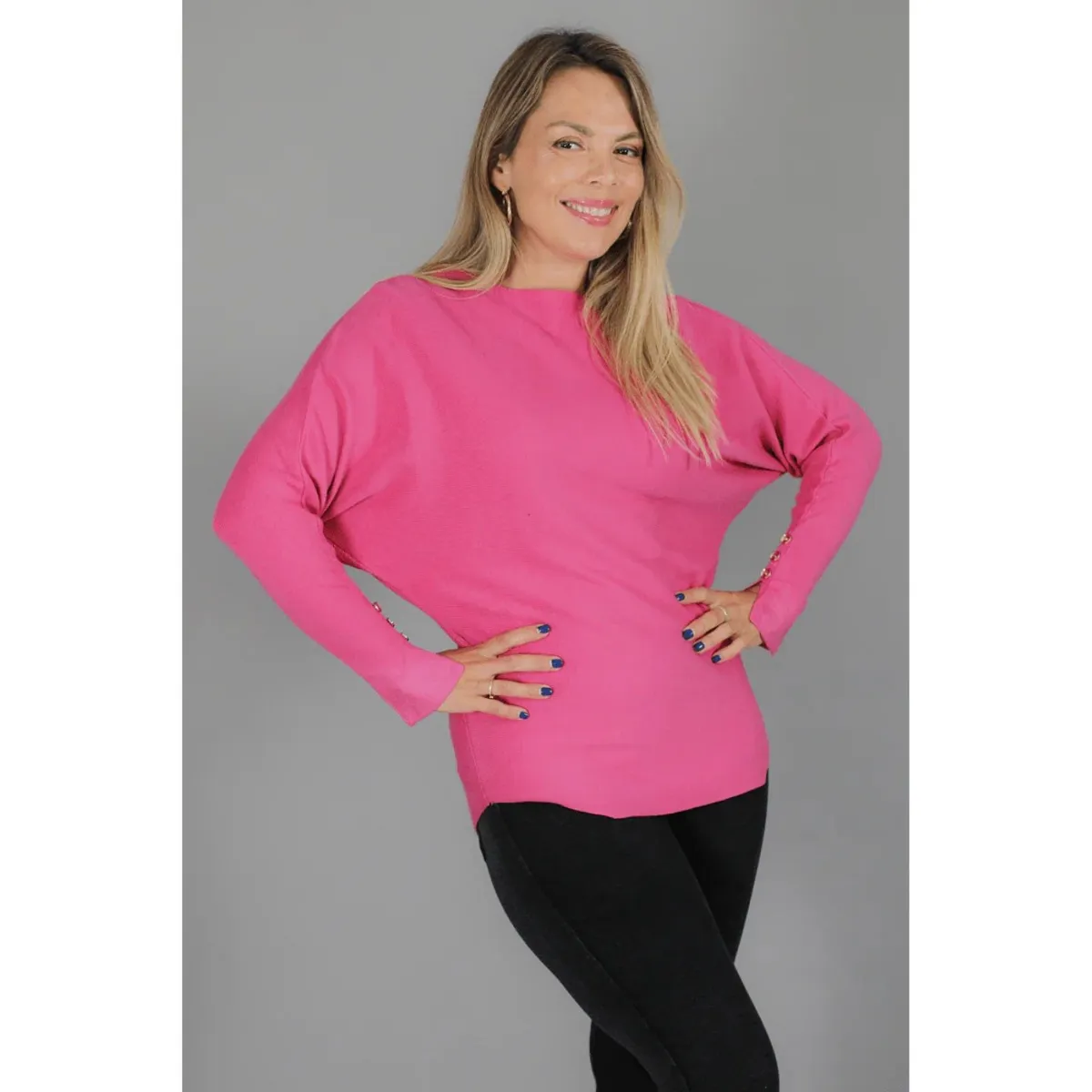 LIKE SHOP - Sweater Mujer Manga Larga Murciélago Tejido Botones 6020